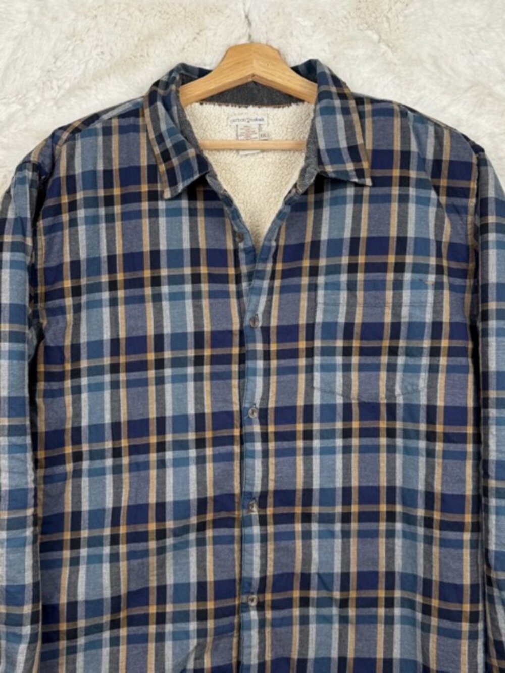 Carbon2Cobalt Jacket Mens 2XL Blue Tan Plaid Effortlessly Cool Sherpa Lined